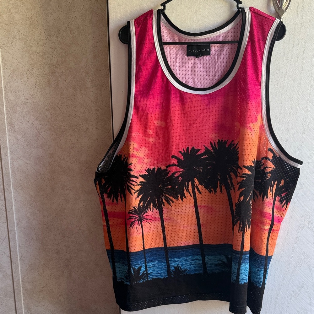 No Boundaries Pink and Orange Palm Tree Tank Top